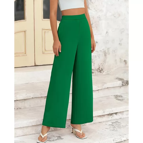 BTFBM Womens Wide Leg Pants Dressy Casual Elastic High Waisted Palazzo Business Lounge Trousers with PocketsSolid Green