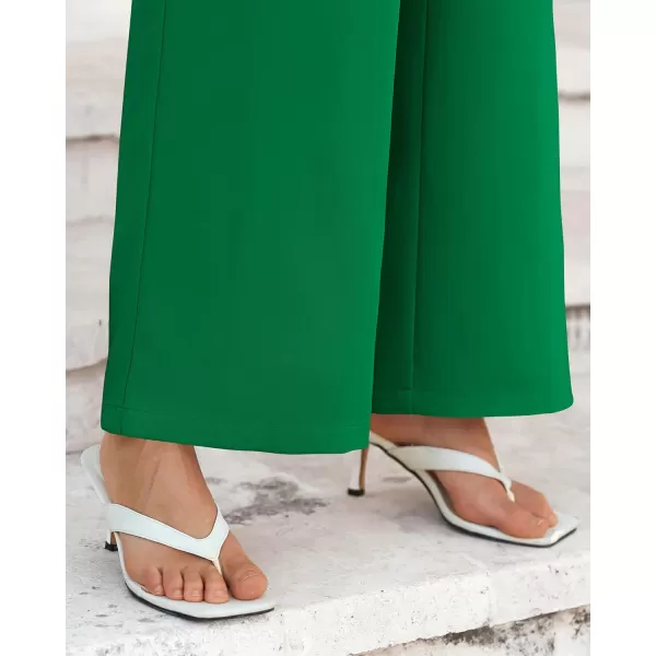 BTFBM Womens Wide Leg Pants Dressy Casual Elastic High Waisted Palazzo Business Lounge Trousers with PocketsSolid Green