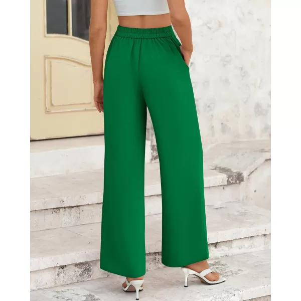 BTFBM Womens Wide Leg Pants Dressy Casual Elastic High Waisted Palazzo Business Lounge Trousers with PocketsSolid Green