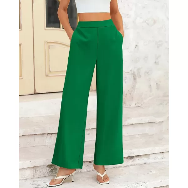 BTFBM Womens Wide Leg Pants Dressy Casual Elastic High Waisted Palazzo Business Lounge Trousers with PocketsSolid Green
