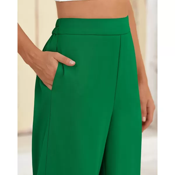BTFBM Womens Wide Leg Pants Dressy Casual Elastic High Waisted Palazzo Business Lounge Trousers with PocketsSolid Green