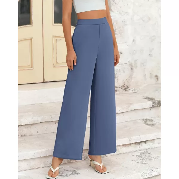 BTFBM Womens Wide Leg Pants Dressy Casual Elastic High Waisted Palazzo Business Lounge Trousers with PocketsSolid Grey Blue