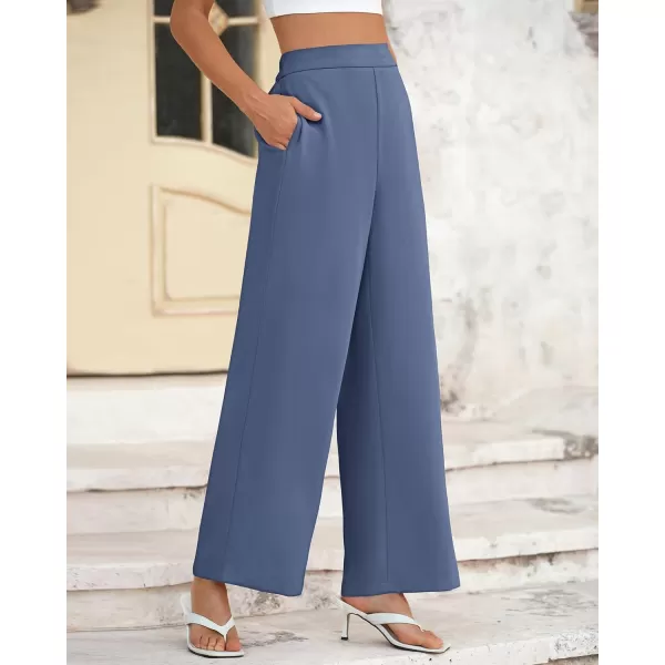BTFBM Womens Wide Leg Pants Dressy Casual Elastic High Waisted Palazzo Business Lounge Trousers with PocketsSolid Grey Blue