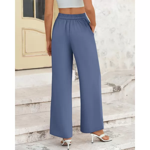 BTFBM Womens Wide Leg Pants Dressy Casual Elastic High Waisted Palazzo Business Lounge Trousers with PocketsSolid Grey Blue