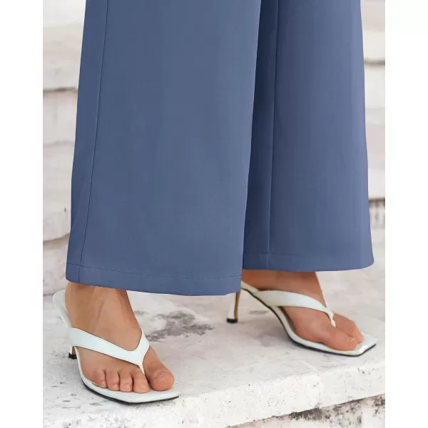 BTFBM Womens Wide Leg Pants Dressy Casual Elastic High Waisted Palazzo Business Lounge Trousers with PocketsSolid Grey Blue