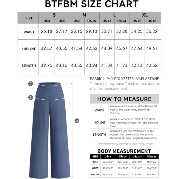 BTFBM Womens Wide Leg Pants Dressy Casual Elastic High Waisted Palazzo Business Lounge Trousers with PocketsSolid Grey Blue
