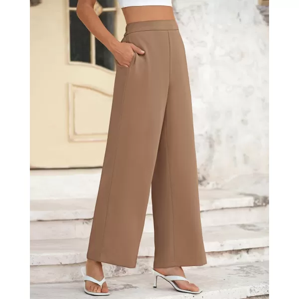 BTFBM Womens Wide Leg Pants Dressy Casual Elastic High Waisted Palazzo Business Lounge Trousers with PocketsSolid Khaki
