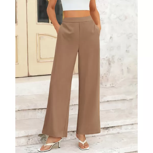 BTFBM Womens Wide Leg Pants Dressy Casual Elastic High Waisted Palazzo Business Lounge Trousers with PocketsSolid Khaki