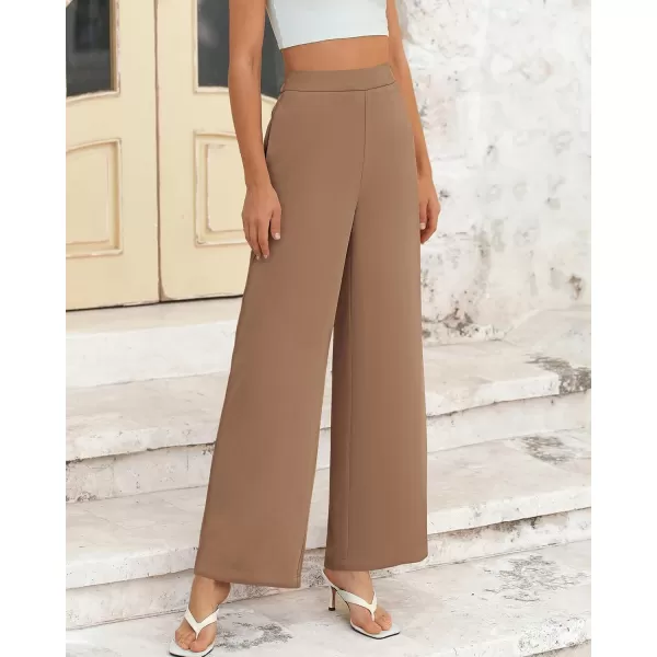 BTFBM Womens Wide Leg Pants Dressy Casual Elastic High Waisted Palazzo Business Lounge Trousers with PocketsSolid Khaki