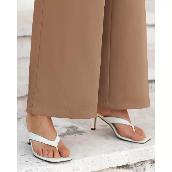 BTFBM Womens Wide Leg Pants Dressy Casual Elastic High Waisted Palazzo Business Lounge Trousers with PocketsSolid Khaki