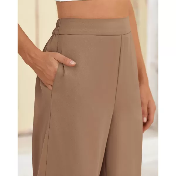 BTFBM Womens Wide Leg Pants Dressy Casual Elastic High Waisted Palazzo Business Lounge Trousers with PocketsSolid Khaki