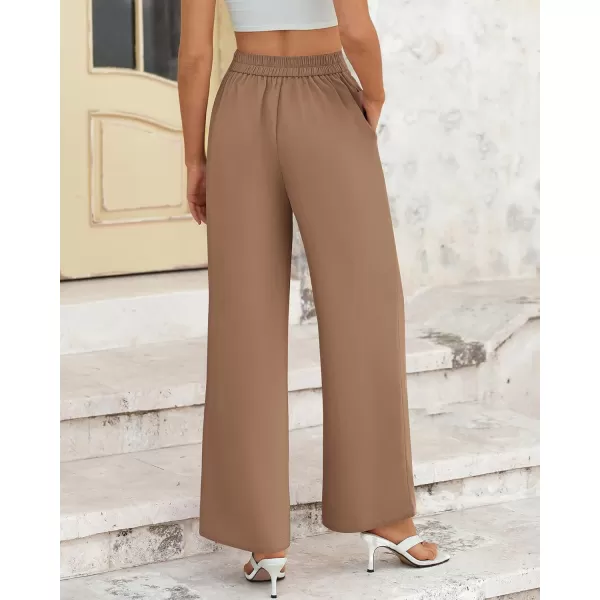 BTFBM Womens Wide Leg Pants Dressy Casual Elastic High Waisted Palazzo Business Lounge Trousers with PocketsSolid Khaki