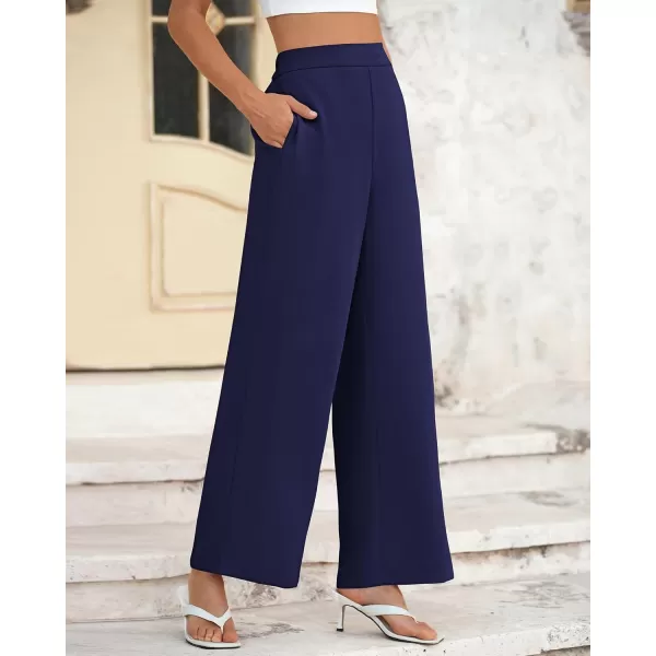 BTFBM Womens Wide Leg Pants Dressy Casual Elastic High Waisted Palazzo Business Lounge Trousers with PocketsSolid Navy