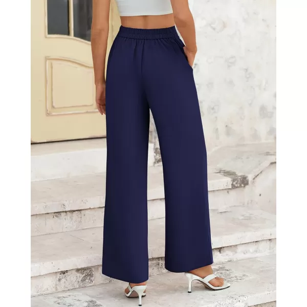 BTFBM Womens Wide Leg Pants Dressy Casual Elastic High Waisted Palazzo Business Lounge Trousers with PocketsSolid Navy