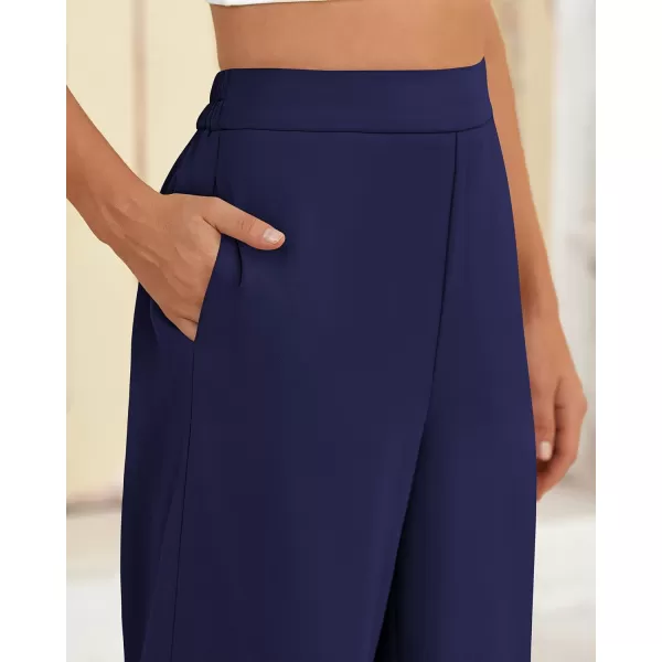 BTFBM Womens Wide Leg Pants Dressy Casual Elastic High Waisted Palazzo Business Lounge Trousers with PocketsSolid Navy
