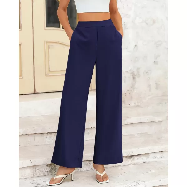 BTFBM Womens Wide Leg Pants Dressy Casual Elastic High Waisted Palazzo Business Lounge Trousers with PocketsSolid Navy