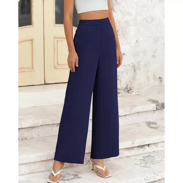 BTFBM Womens Wide Leg Pants Dressy Casual Elastic High Waisted Palazzo Business Lounge Trousers with PocketsSolid Navy