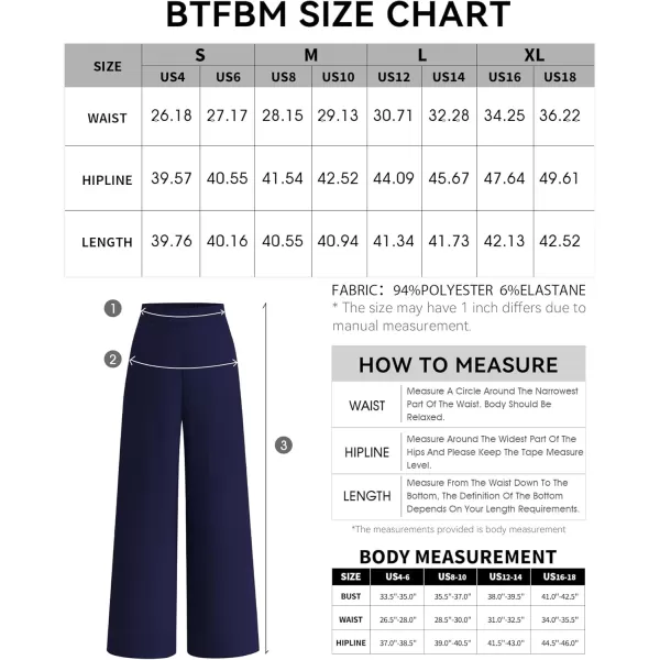BTFBM Womens Wide Leg Pants Dressy Casual Elastic High Waisted Palazzo Business Lounge Trousers with PocketsSolid Navy