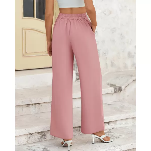 BTFBM Womens Wide Leg Pants Dressy Casual Elastic High Waisted Palazzo Business Lounge Trousers with PocketsSolid Pink
