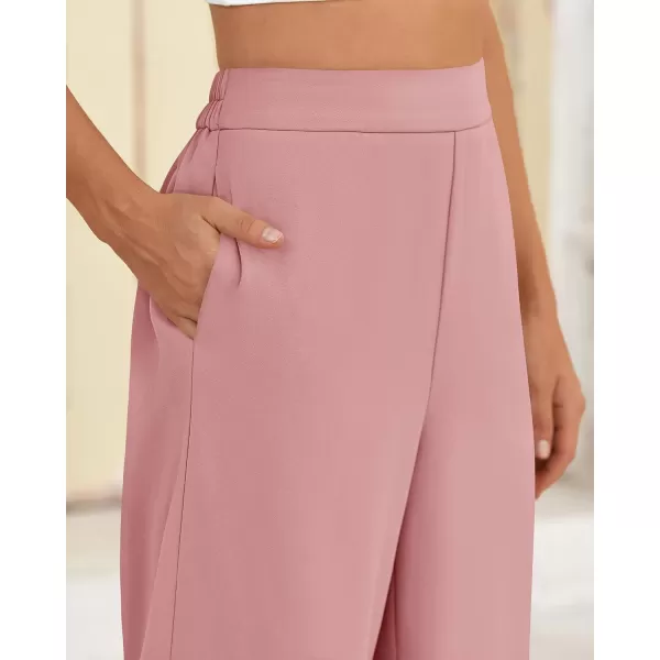 BTFBM Womens Wide Leg Pants Dressy Casual Elastic High Waisted Palazzo Business Lounge Trousers with PocketsSolid Pink