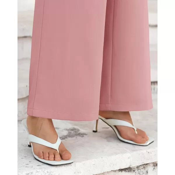 BTFBM Womens Wide Leg Pants Dressy Casual Elastic High Waisted Palazzo Business Lounge Trousers with PocketsSolid Pink