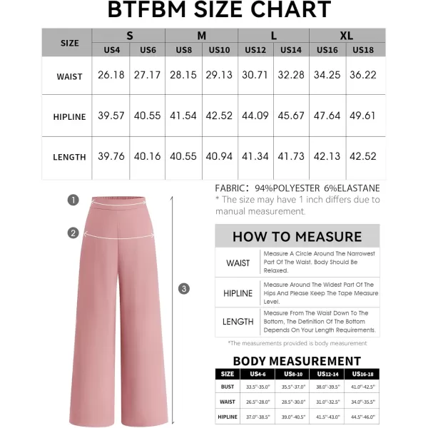 BTFBM Womens Wide Leg Pants Dressy Casual Elastic High Waisted Palazzo Business Lounge Trousers with PocketsSolid Pink