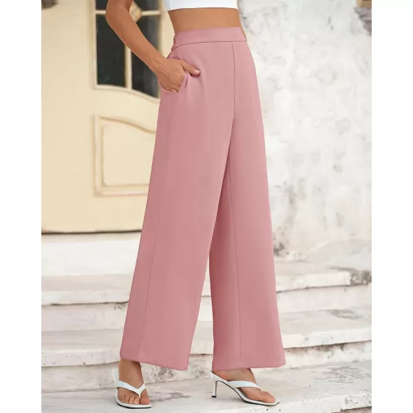 BTFBM Womens Wide Leg Pants Dressy Casual Elastic High Waisted Palazzo Business Lounge Trousers with PocketsSolid Pink