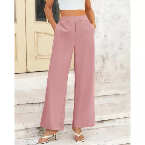 BTFBM Womens Wide Leg Pants Dressy Casual Elastic High Waisted Palazzo Business Lounge Trousers with PocketsSolid Pink