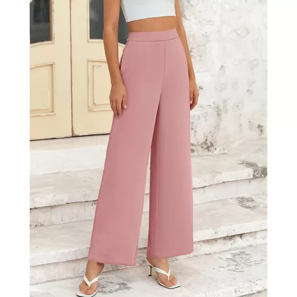 BTFBM Womens Wide Leg Pants Dressy Casual Elastic High Waisted Palazzo Business Lounge Trousers with PocketsSolid Pink