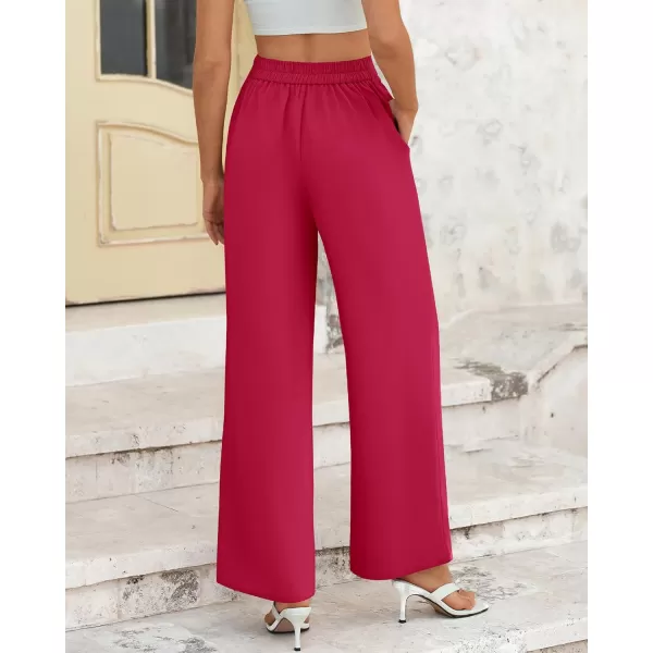 BTFBM Womens Wide Leg Pants Dressy Casual Elastic High Waisted Palazzo Business Lounge Trousers with PocketsSolid Rose Red