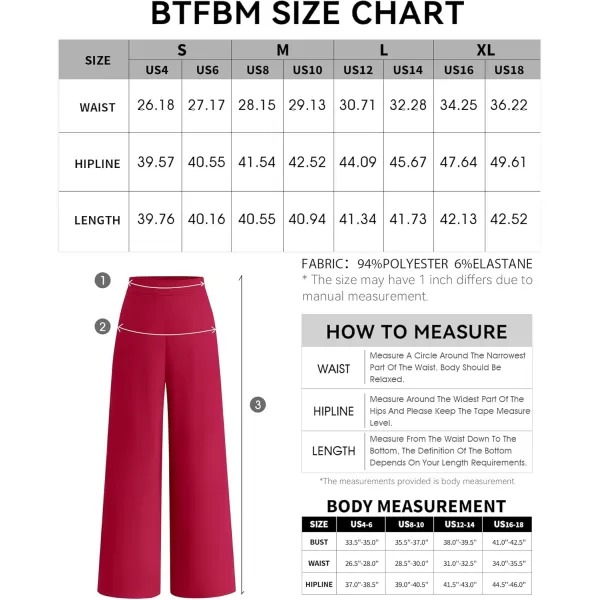 BTFBM Womens Wide Leg Pants Dressy Casual Elastic High Waisted Palazzo Business Lounge Trousers with PocketsSolid Rose Red