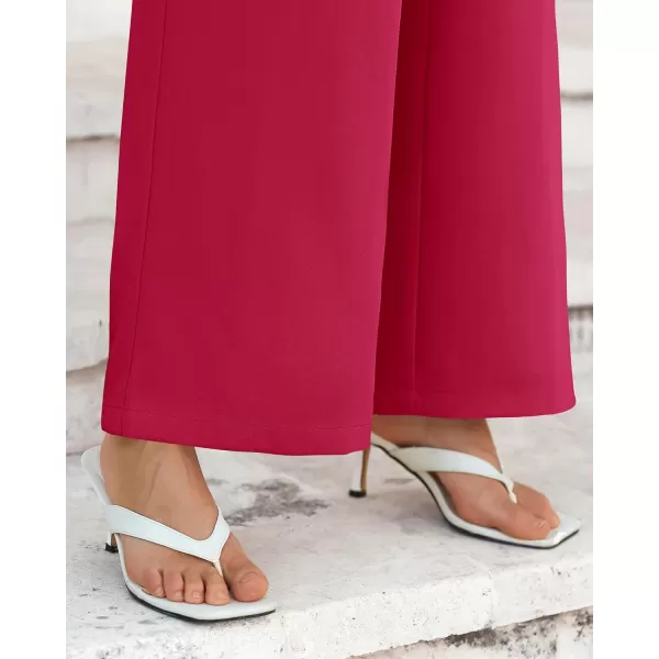 BTFBM Womens Wide Leg Pants Dressy Casual Elastic High Waisted Palazzo Business Lounge Trousers with PocketsSolid Rose Red