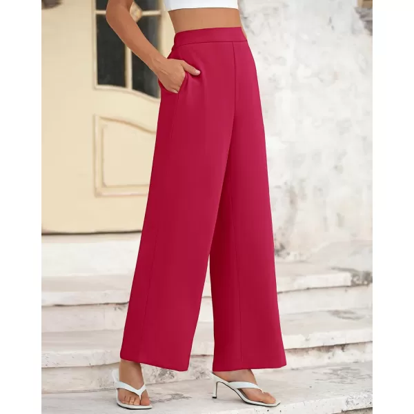 BTFBM Womens Wide Leg Pants Dressy Casual Elastic High Waisted Palazzo Business Lounge Trousers with PocketsSolid Rose Red