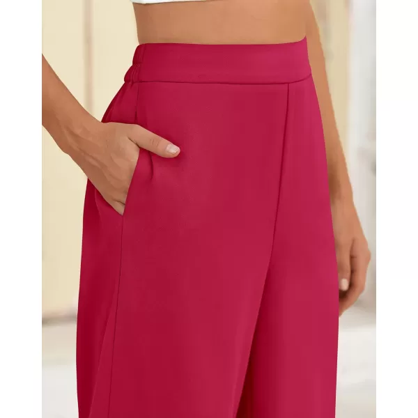 BTFBM Womens Wide Leg Pants Dressy Casual Elastic High Waisted Palazzo Business Lounge Trousers with PocketsSolid Rose Red