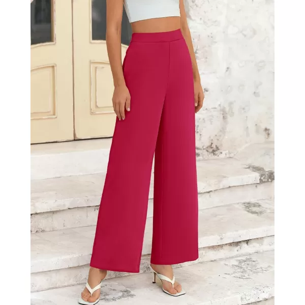 BTFBM Womens Wide Leg Pants Dressy Casual Elastic High Waisted Palazzo Business Lounge Trousers with PocketsSolid Rose Red