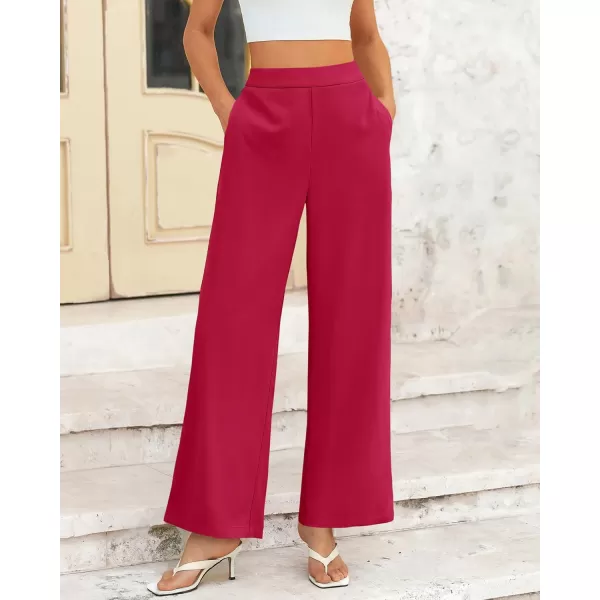 BTFBM Womens Wide Leg Pants Dressy Casual Elastic High Waisted Palazzo Business Lounge Trousers with PocketsSolid Rose Red