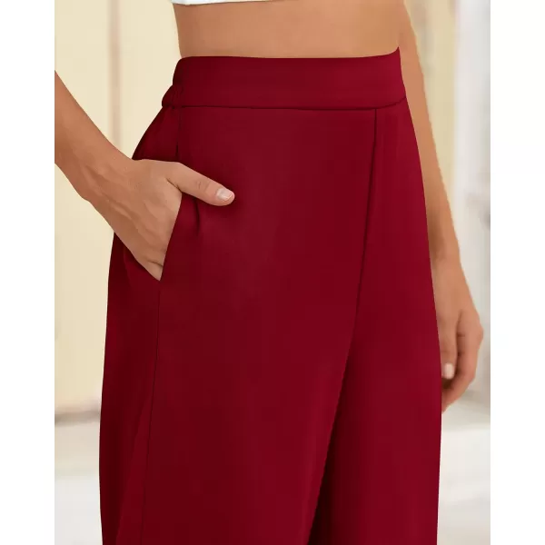 BTFBM Womens Wide Leg Pants Dressy Casual Elastic High Waisted Palazzo Business Lounge Trousers with PocketsSolid Wine Red