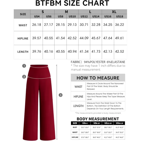 BTFBM Womens Wide Leg Pants Dressy Casual Elastic High Waisted Palazzo Business Lounge Trousers with PocketsSolid Wine Red