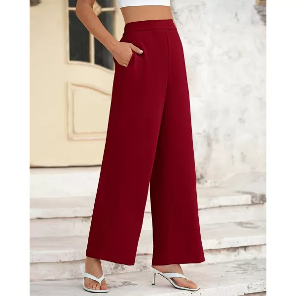 BTFBM Womens Wide Leg Pants Dressy Casual Elastic High Waisted Palazzo Business Lounge Trousers with PocketsSolid Wine Red