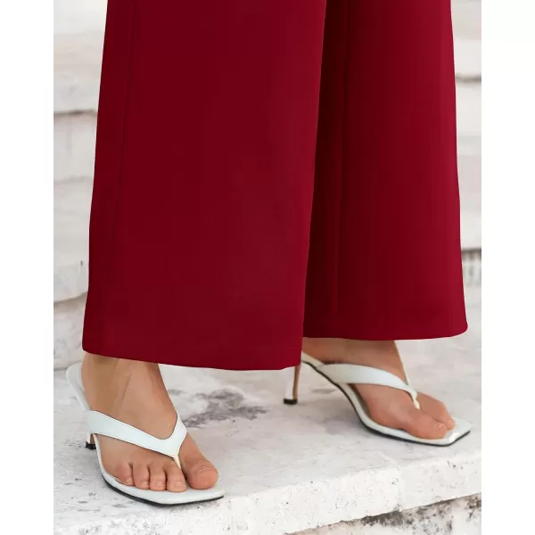 BTFBM Womens Wide Leg Pants Dressy Casual Elastic High Waisted Palazzo Business Lounge Trousers with PocketsSolid Wine Red