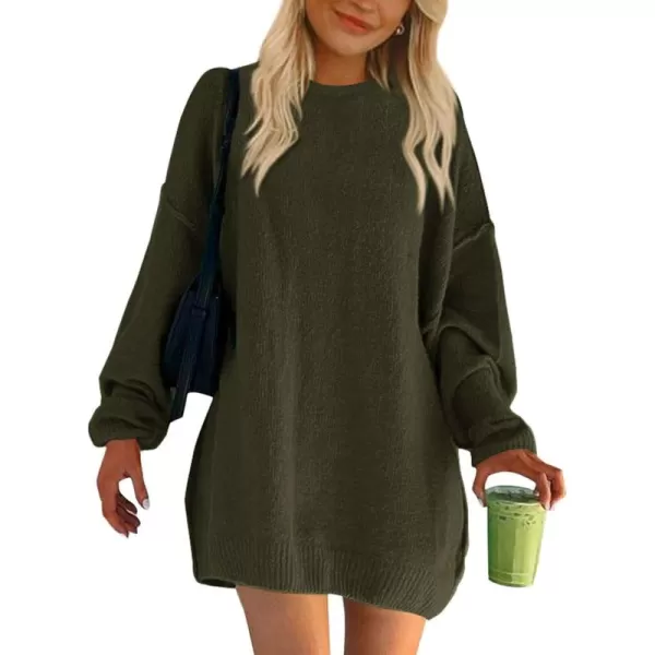 BTFBM 2024 Womens Sweaters Casual Crewneck Long Sleeve Oversized Sweater Dress Fall Winter Loose Slouchy Soft PulloverSolid Army Green
