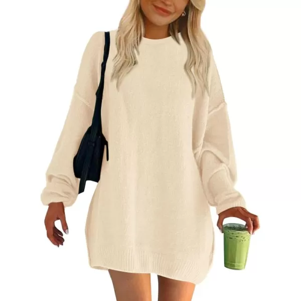 BTFBM 2024 Womens Sweaters Casual Crewneck Long Sleeve Oversized Sweater Dress Fall Winter Loose Slouchy Soft PulloverSolid Beige