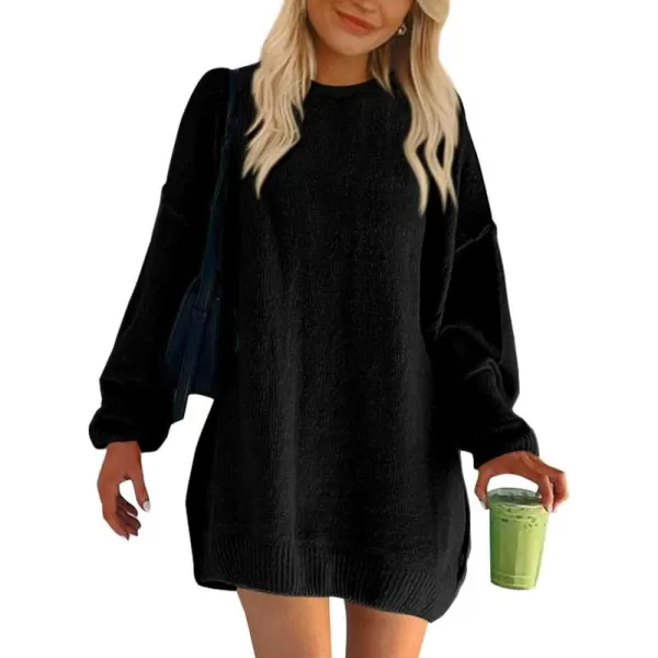 BTFBM 2024 Womens Sweaters Casual Crewneck Long Sleeve Oversized Sweater Dress Fall Winter Loose Slouchy Soft PulloverSolid Black
