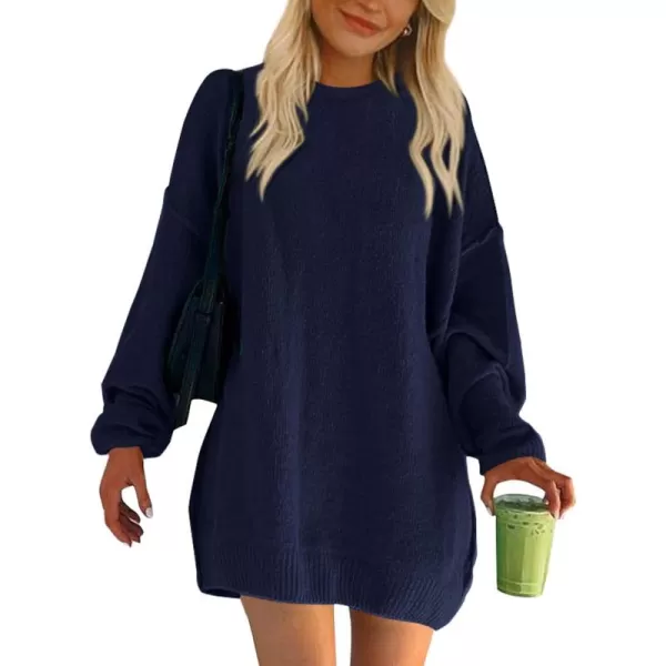 BTFBM 2024 Womens Sweaters Casual Crewneck Long Sleeve Oversized Sweater Dress Fall Winter Loose Slouchy Soft PulloverSolid Navy
