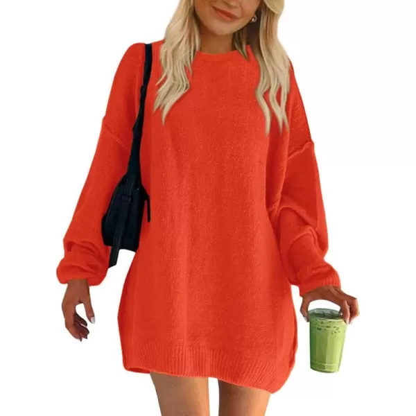 BTFBM 2024 Womens Sweaters Casual Crewneck Long Sleeve Oversized Sweater Dress Fall Winter Loose Slouchy Soft PulloverSolid Orange