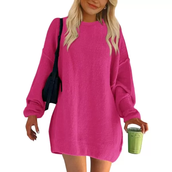 BTFBM 2024 Womens Sweaters Casual Crewneck Long Sleeve Oversized Sweater Dress Fall Winter Loose Slouchy Soft PulloverSolid Rose Red