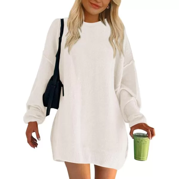 BTFBM 2024 Womens Sweaters Casual Crewneck Long Sleeve Oversized Sweater Dress Fall Winter Loose Slouchy Soft PulloverSolid White
