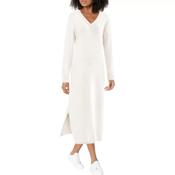 BTFBM Women Fall Sweater Dress V Neck Long Sleeve Slit Maxi Dresses Casual Knit Oversized Sweaters 2024 Winter ClothesSolid White