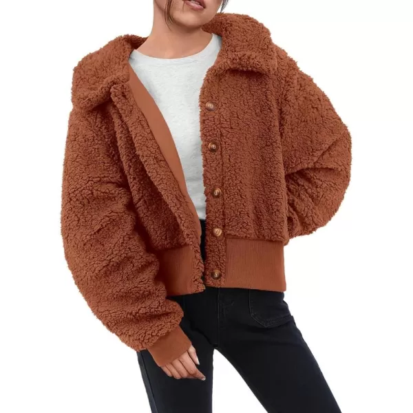 BTFBM Womens Button Down Sherpa Shacket Jacket Long Sleeve Faux Fur Warm Fall Winter Outwear Fuzzy Fleece Short CoatsSolid Caramel