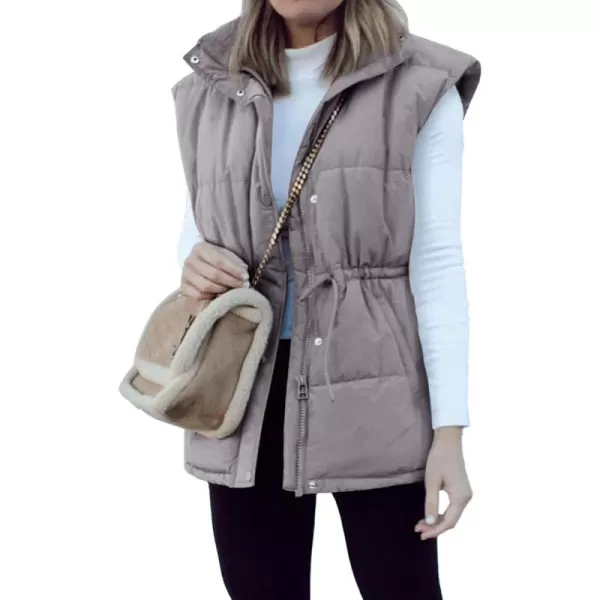 BTFBM Womens Casual Outerwear Vest Button Down Zip Up Padded Gilet Drawstring Sleeveless Jackets Coats with PocketsSolid Grey